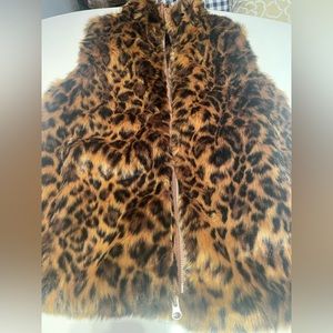 J Crew Leopard Fur Lined Vest Jacket